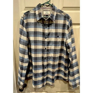 Flag & Anthem Button Down Cotton Shirt Blue Plaid Long Sleeve‎ Men’s Size Large